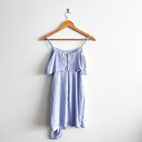 Lush Mini Dress Flounce Side Tie Blue Spaghetti Straps Women's S Back Zip Lined - Picture 2 of 8